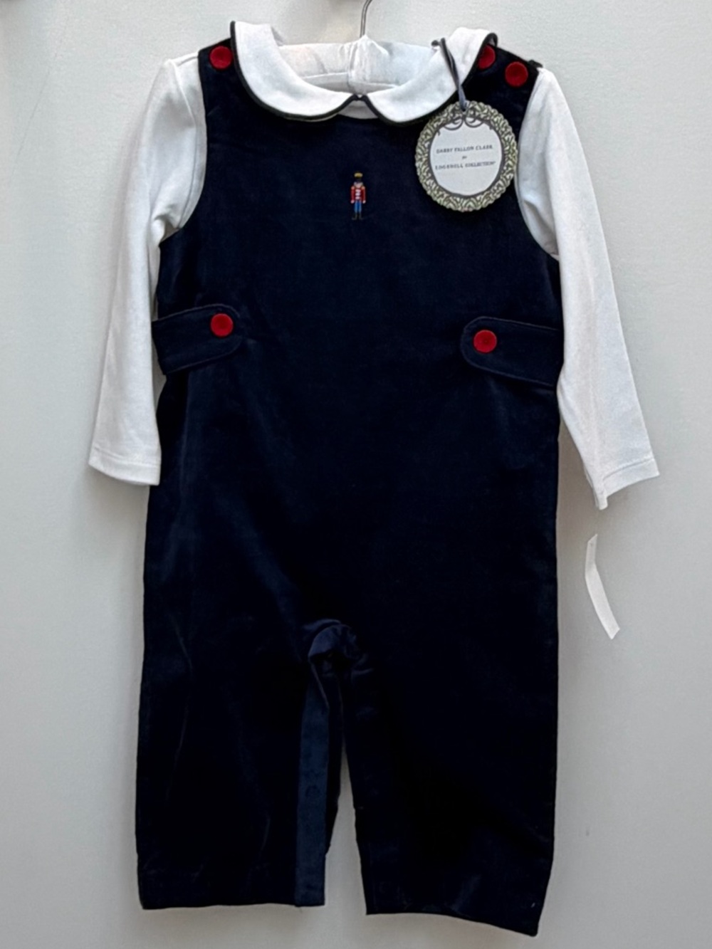 Edgehill Collection Navy Corduroy Infant Jumper with Red Accents